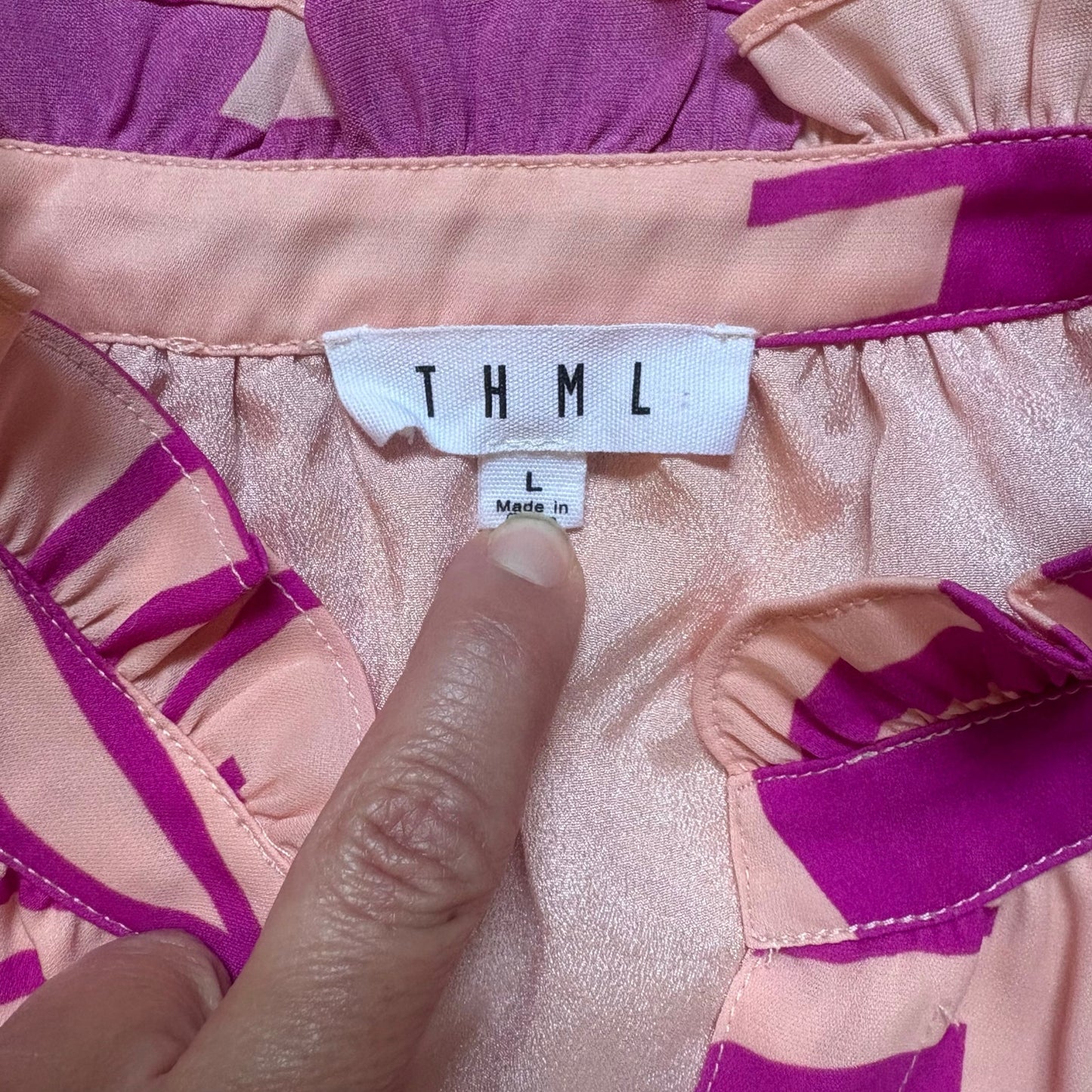 THML pink geometric print V neck short sleeve dress SIZE L