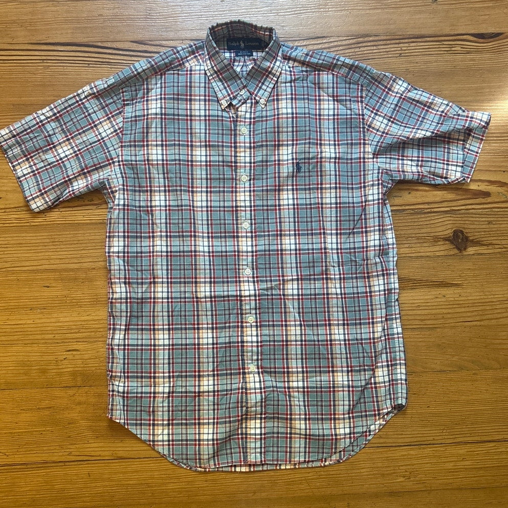 Ralph Lauren Blake cotton blue plaid short sleeve button up shirt SIZE S