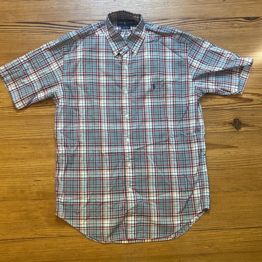 Ralph Lauren Blake cotton blue plaid short sleeve button up shirt SIZE S