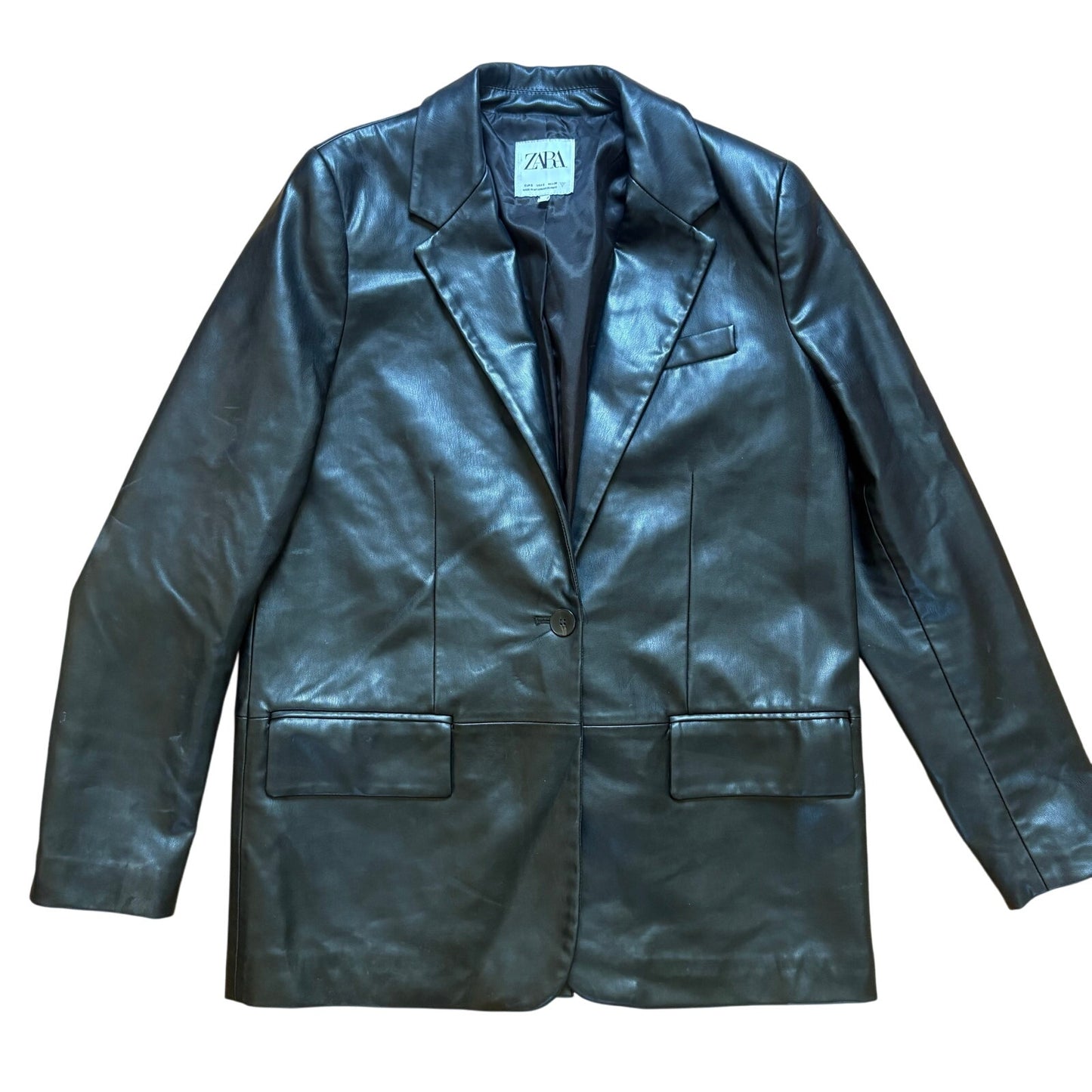 Zara black faux leather button blazer SIZE S