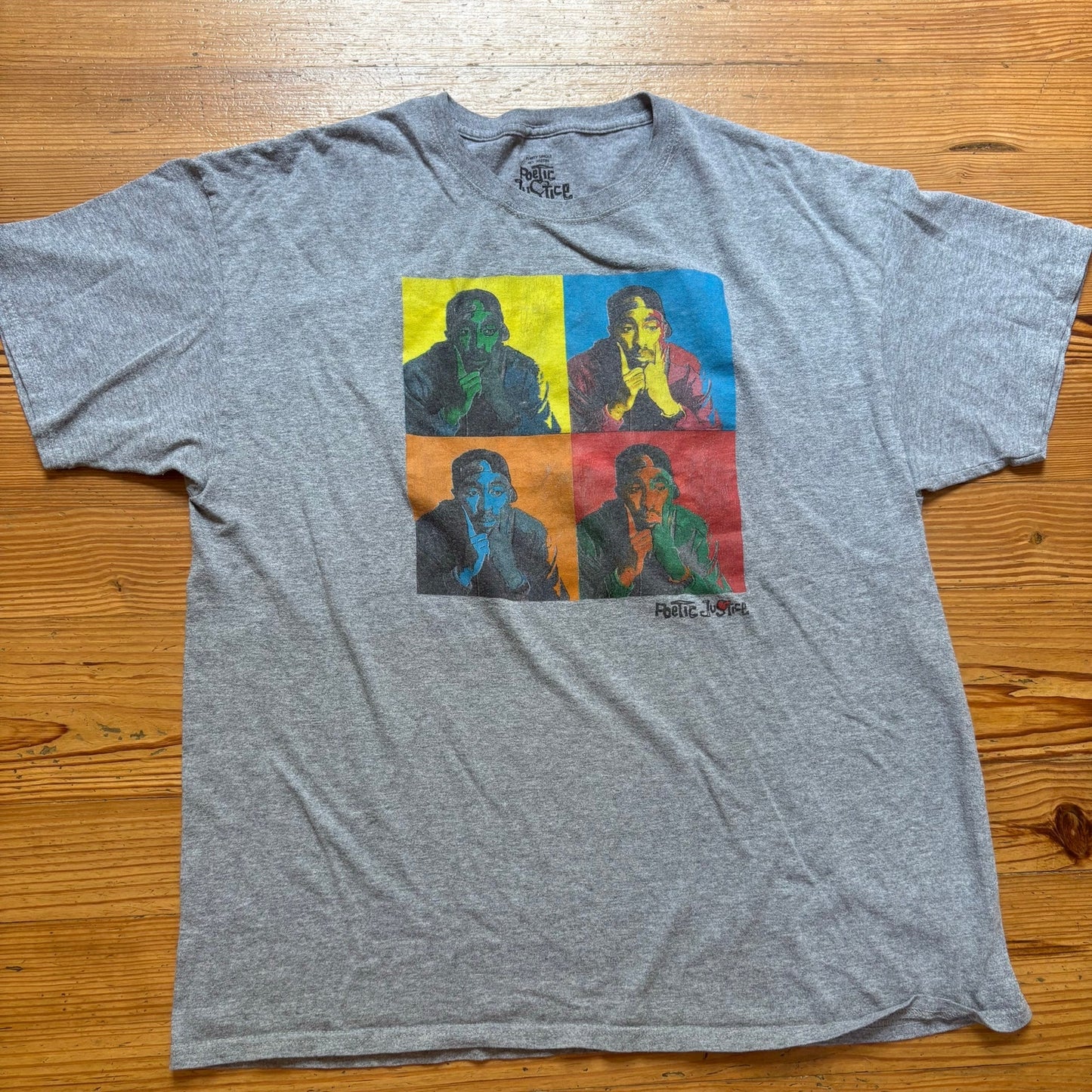 POETIC JUSTICE gray Tupac graphic short sleeve shirt SIZE L