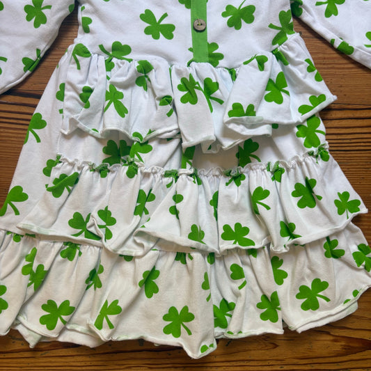 Shamrock white green St Patricks tiered ruffle long sleeve top SIZE 7