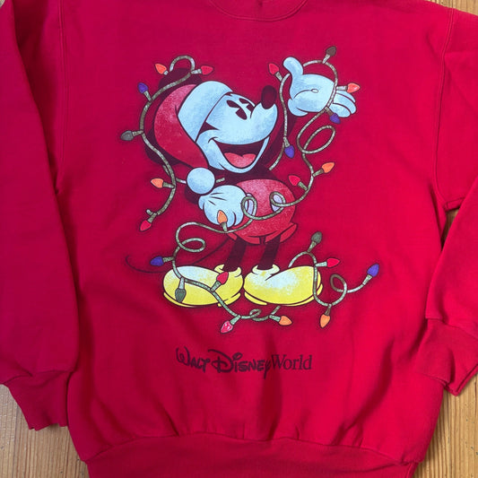 Hanes red Mickey Mouse Christmas lights graphic crew sweatshirt SIZE S