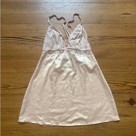 Auden blush pink sheer lace adjustable strap intimates slip dress SIZE M
