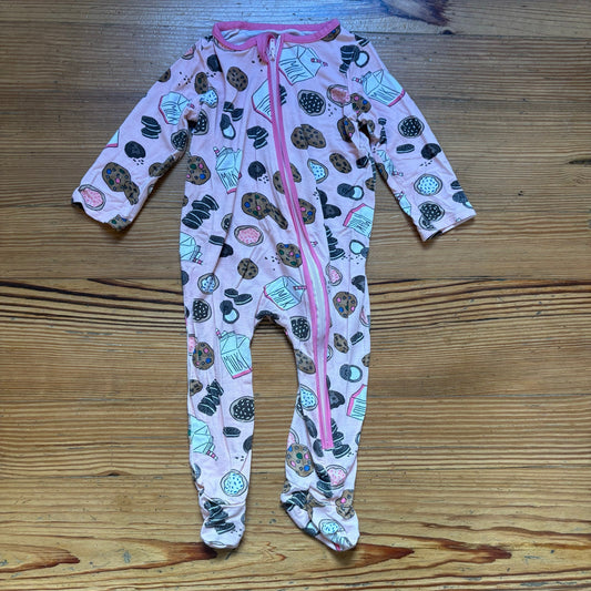 Mud Pie pink milk cookies full zip bamboo long sleeve footie pajamas SIZE 6-9M