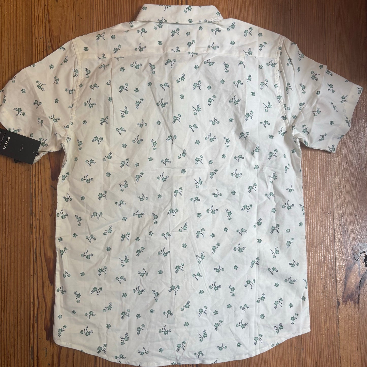 NWT RVCA white floral slim fit short sleeve button up mens shirt SIZE M