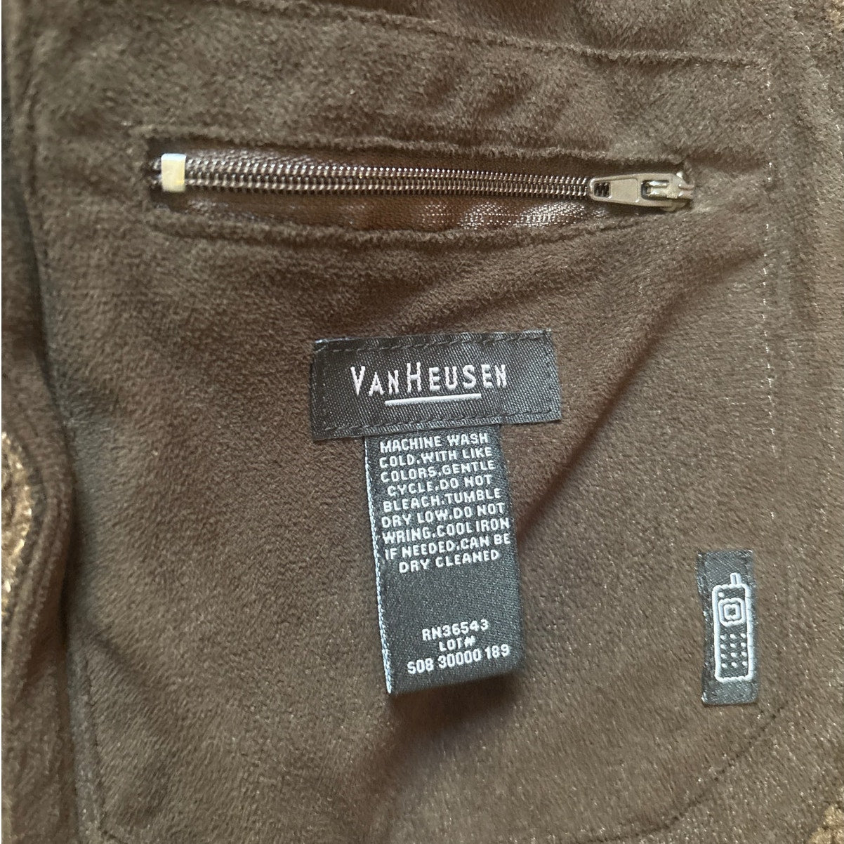 Van Heusen dark brown faux suede fleece lined full zip mens vest SIZE L