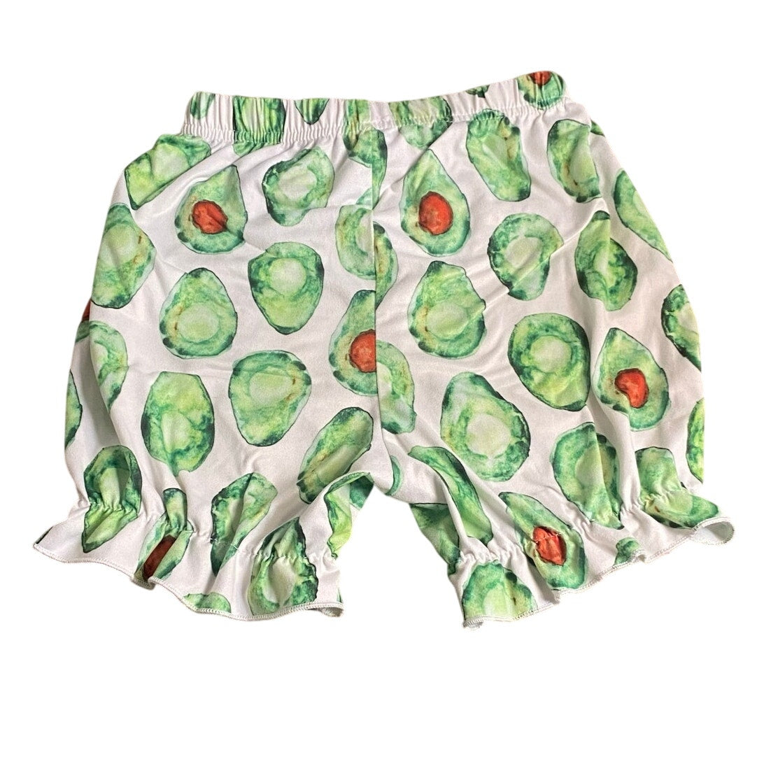 Boutique white green avocado ruffle bow pull on shorts SIZE 7