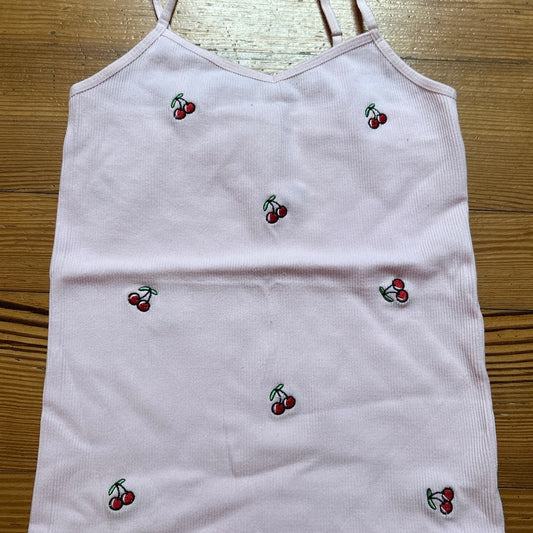 Basics light pink ribbed cherry adjustable spaghetti strap tank top SIZE XS