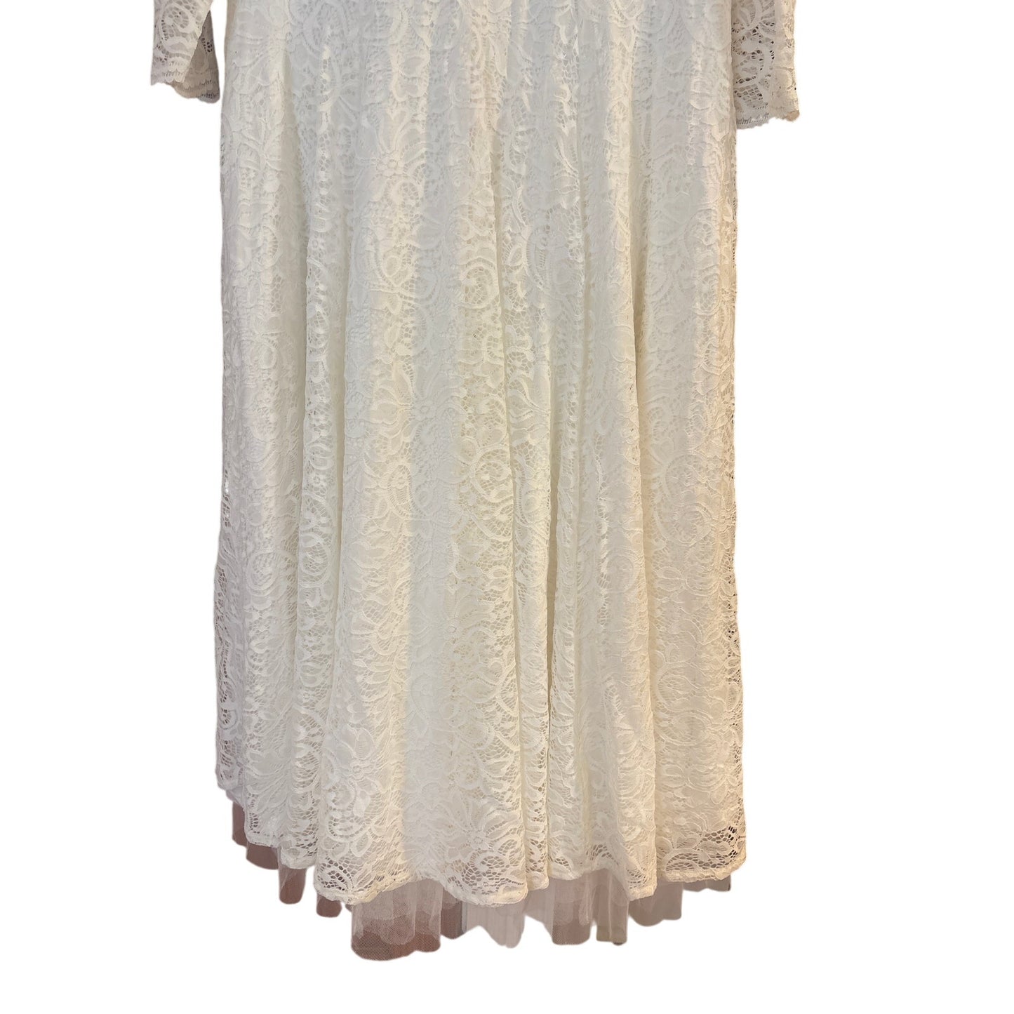 Torrid ivory white lace tea length quarter sleeve wedding dress SIZE 16