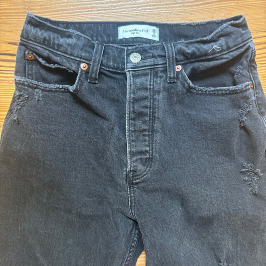 Abercrombie & Fitch black high rise distressed button fly womens jeans SIZE 2