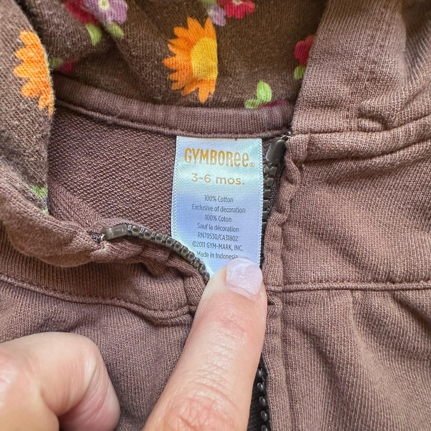 Gymboree brown sunflower embroidered full zip hooded sweatshirt SIZE 3M