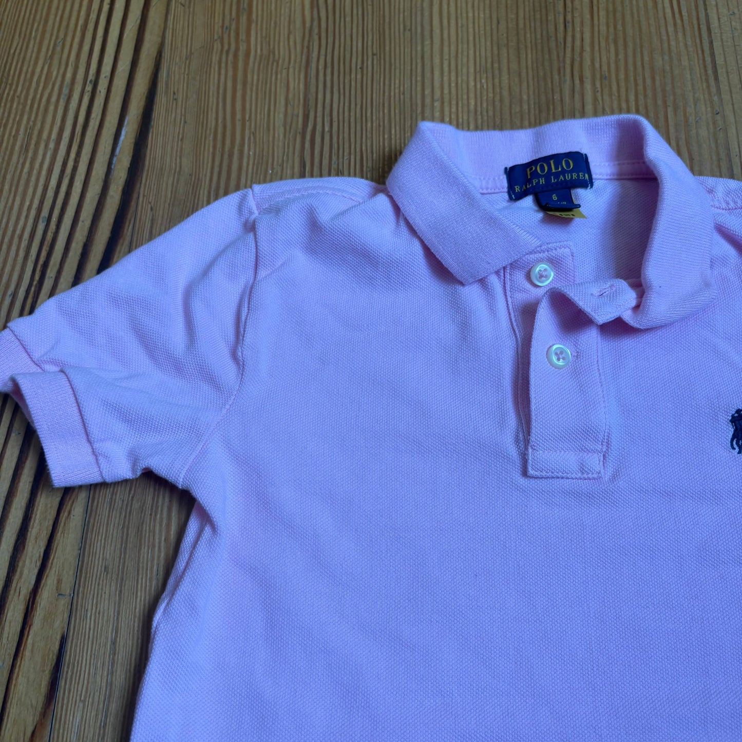 Polo Ralph Lauren pink navy pony short sleeve cotton polo shirt SIZE 6