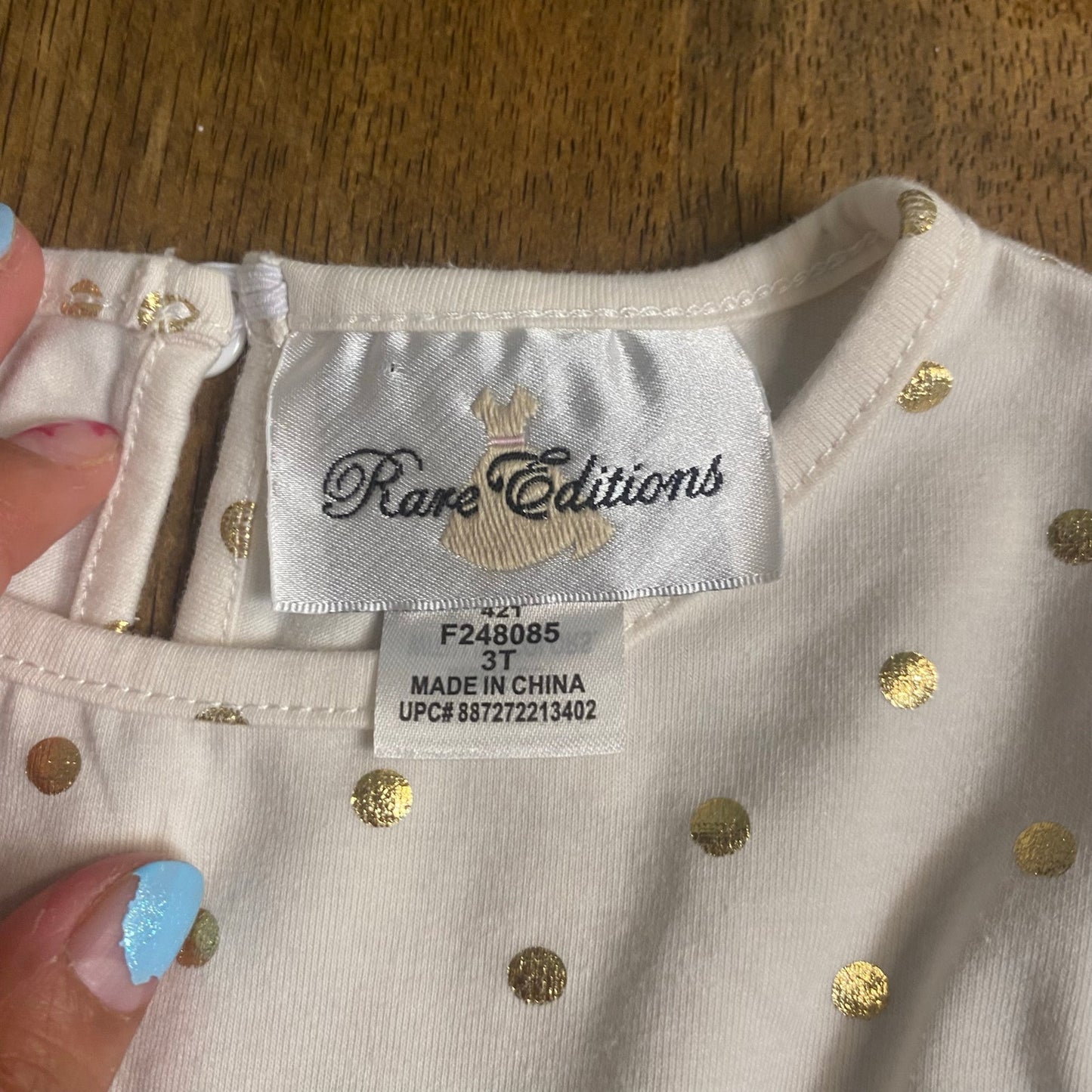 Rare Editions white polka dot pumpkin embroidered ruffle long sleeve top SIZE 3T