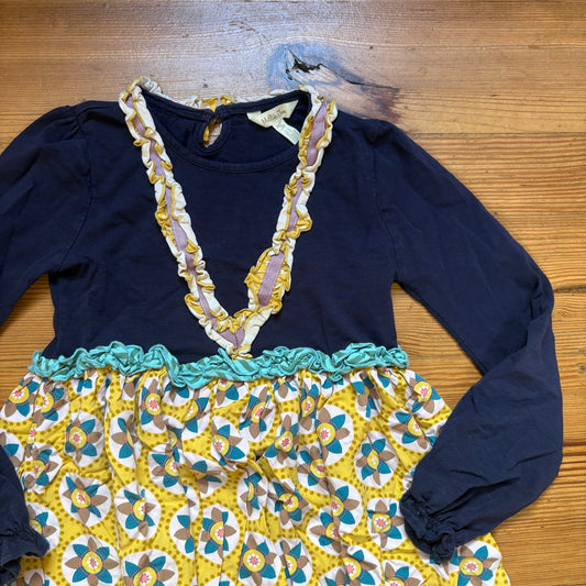 Matilda Jane navy long sleeve yellow ruffle floral girls dress SIZE 10
