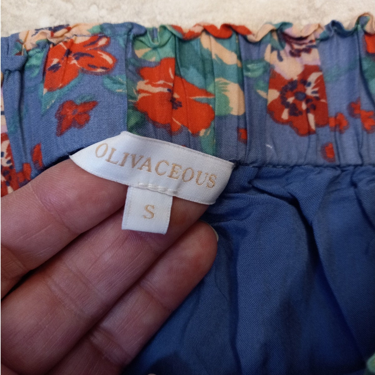 Olivaceous navy floral tiered ruffle lined mini skirt SIZE S