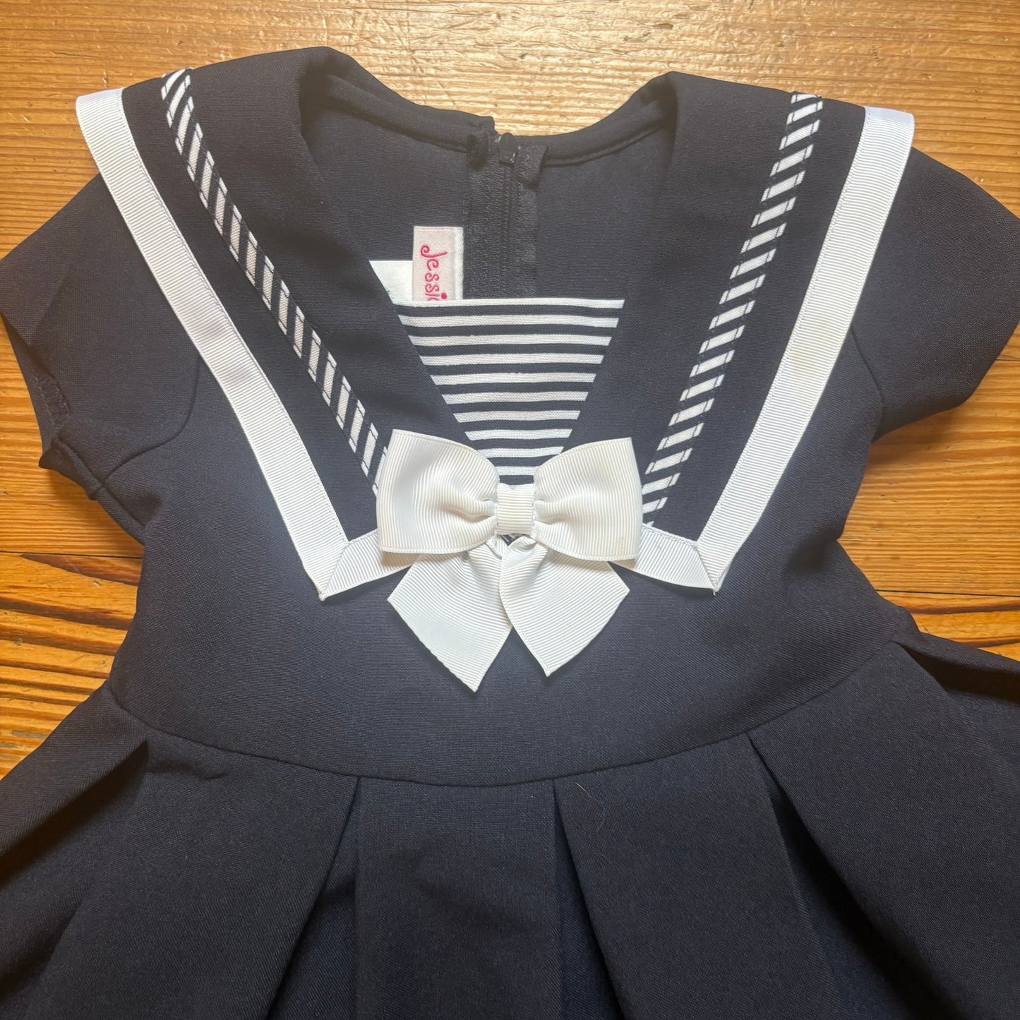 Jessica Ann dark blue white Navy short sleeve girls dress SIZE 3T