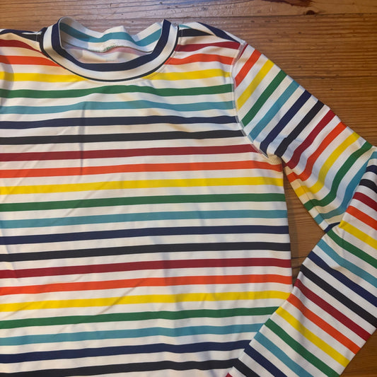Primary colorful striped long sleeve rash guard girls swim top SIZE 12