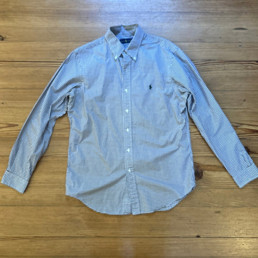 Ralph Lauren brown white check plaid long sleeve button up dress shirt SIZE M