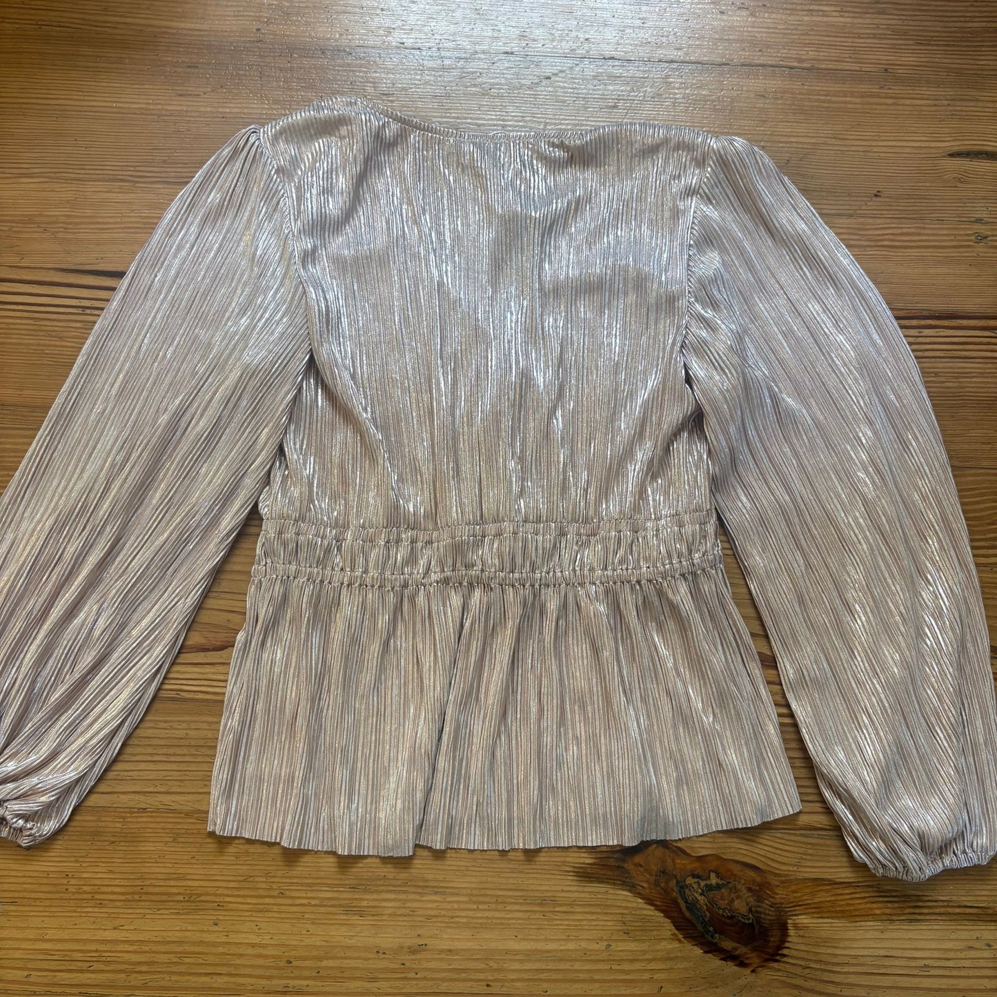NWT Abercrombie & Fitch rose gold metallic long sleeve blouse shirt SIZE XL