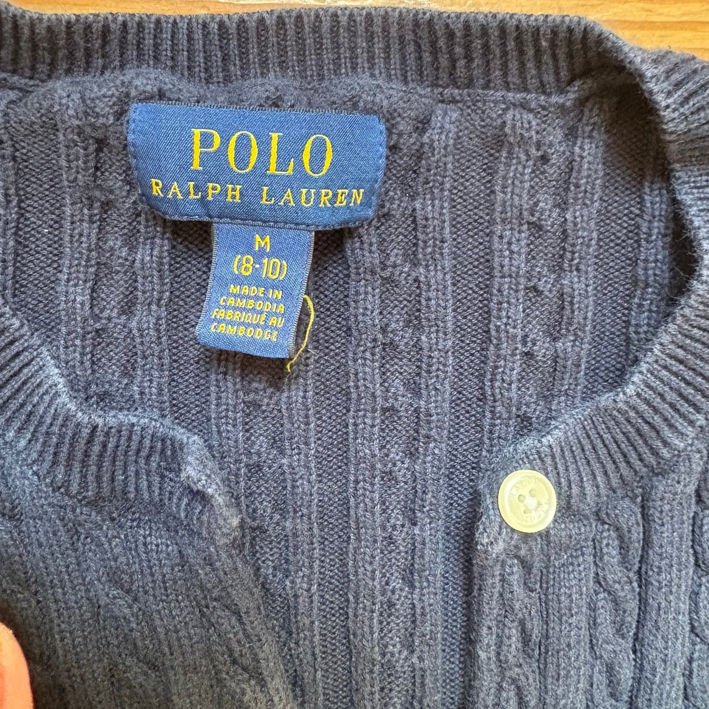 Polo Ralph Lauren navy blue cable knit button up cardigan girls sweater SIZE 8