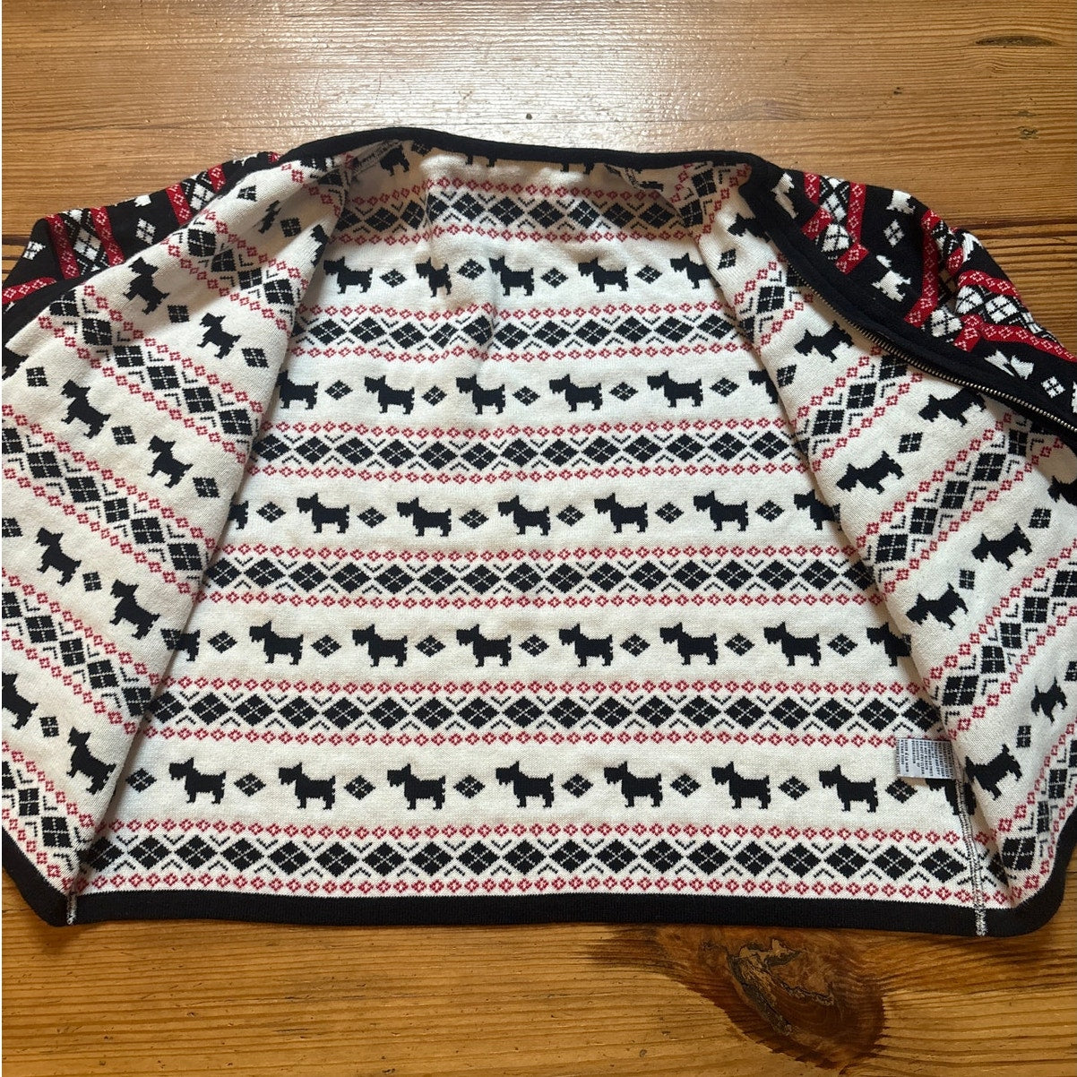 Marisa Christina reversible knit Scottish Terrier full zip womens sweater SIZE M