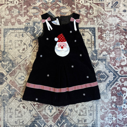 Bonnie Jean black velvet Santa red striped accent sleeveless girls dress SIZE 5