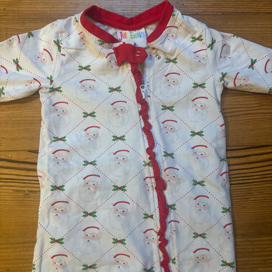 Jellybean white red trim vintage Santa Christmas full zip baby pajamas SIZE 18M