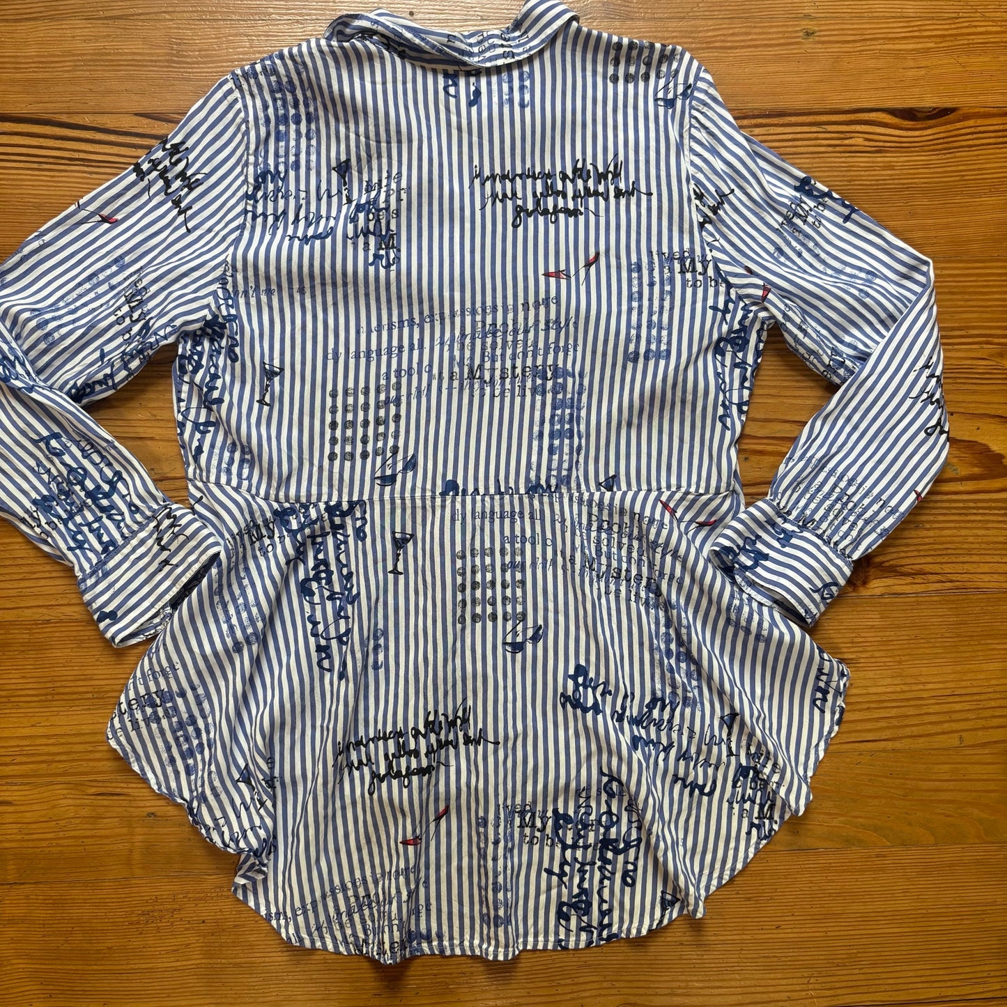 Chico's blue white striped Amalfi button up long sleeve shirt SIZE 12