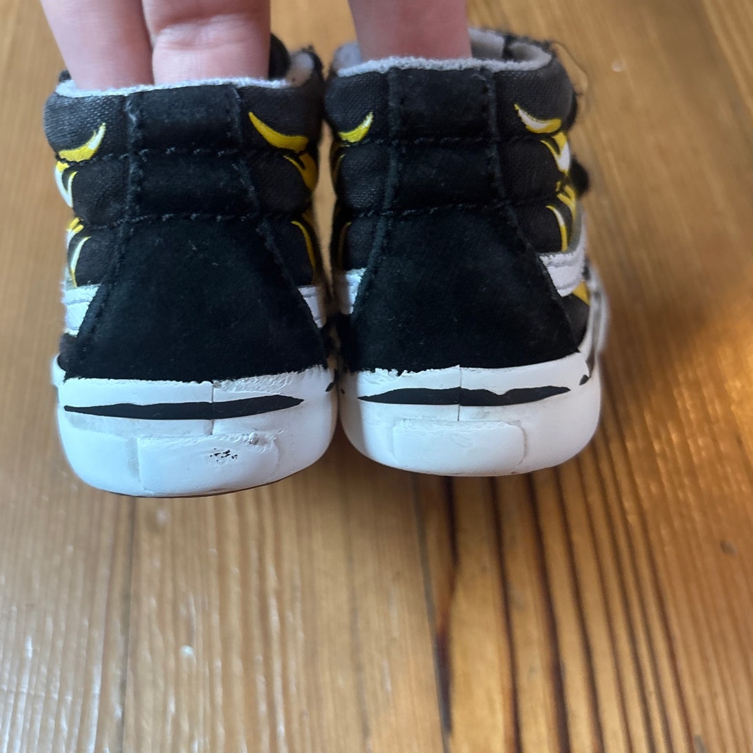 VANS black suede red orange flame high top velkro sneakers SIZE 5