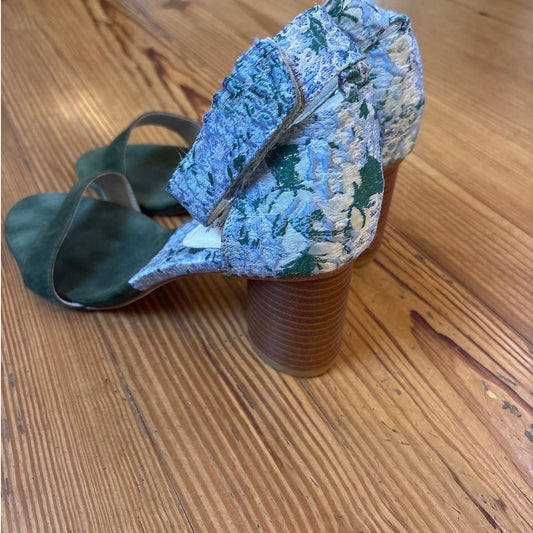 Jeffrey Campbell Purdy blue floral green suede heeled ankle strap sandal SIZE 10