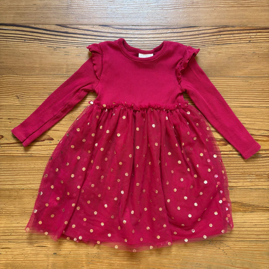 Madison Layne red ribbed gold polka dot long sleeve tutu dress SIZE 4T