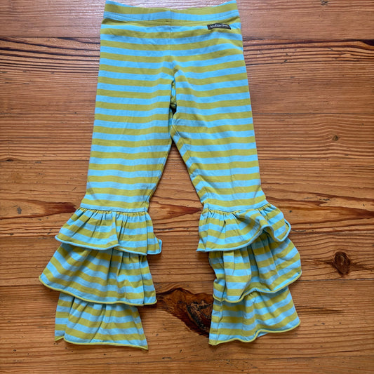 Matilda Jane green blue striped ruffle bottom elastic waist stretch pants SIZE 6