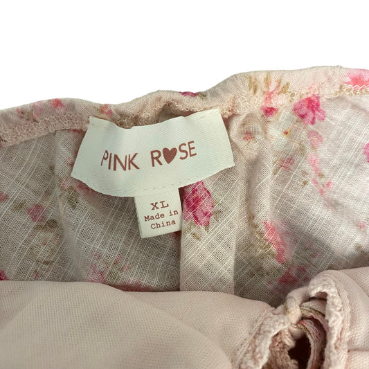 Pink Rose pink red floral rose cottage plunge neckline cropped tank SIZE XL