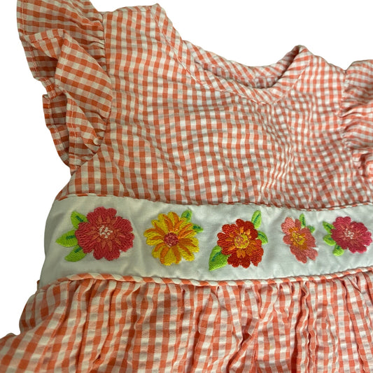 Marmellata pink gingham ruffle short sleeve floral embroidered dress SIZE 3T