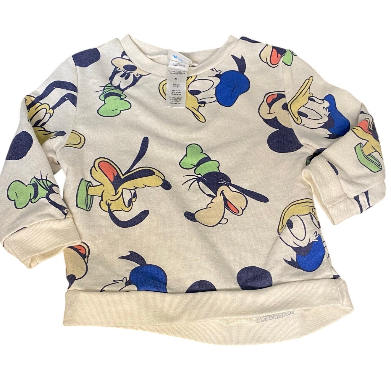 Disney Mickey Goofy character white pullover crew sweatshirt SIZE 2T