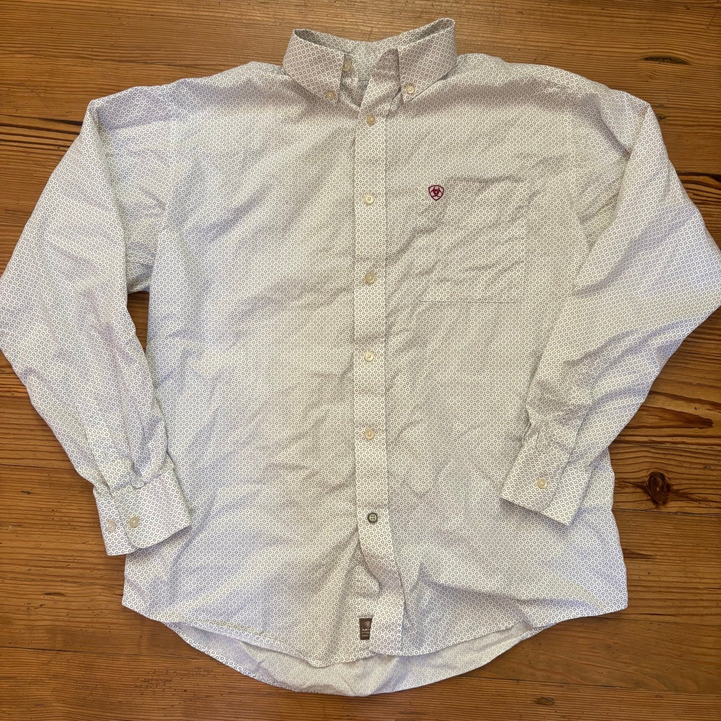 Ariat white gray geometric pattern long sleeve button up dress shirt SIZE L