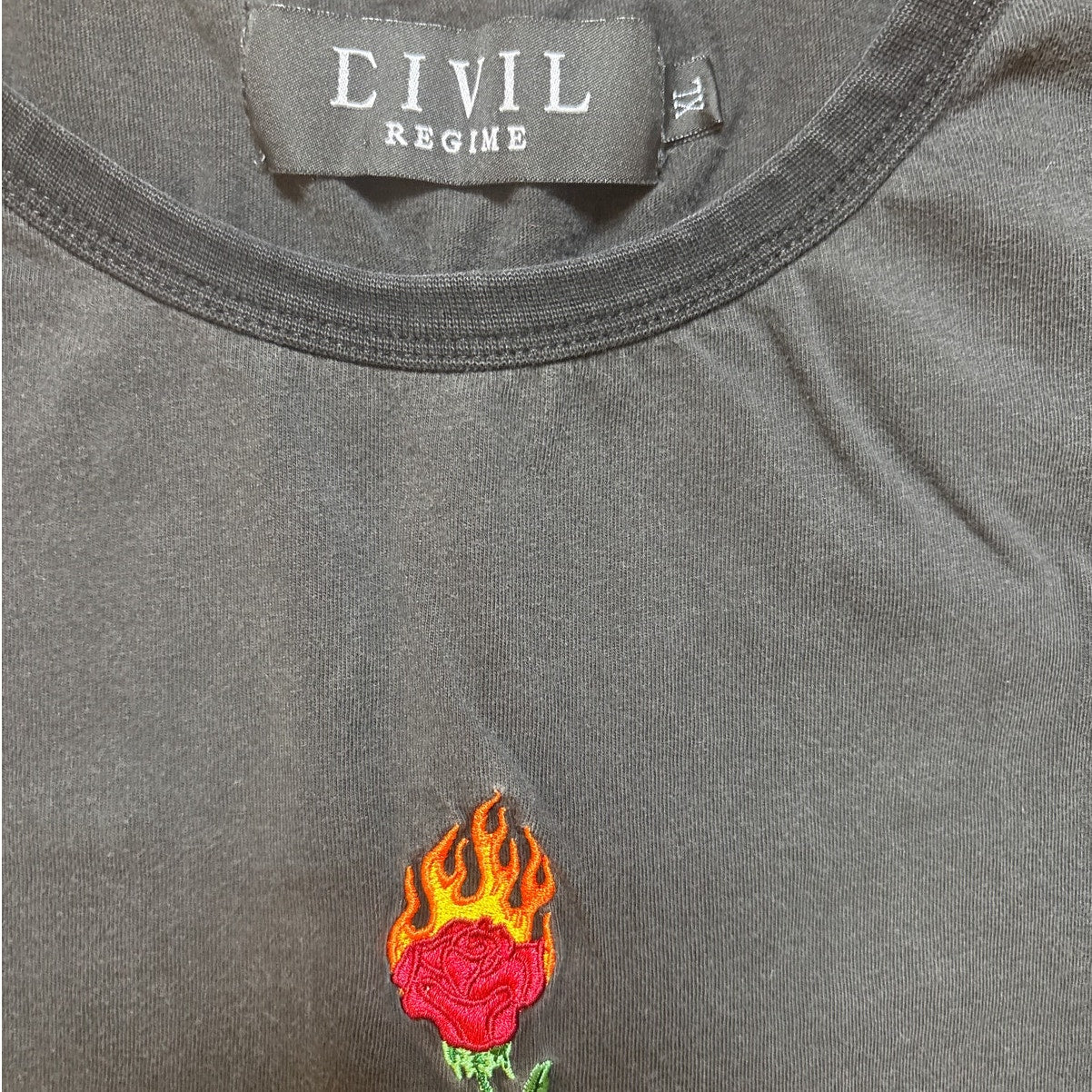 CIVIL REGIME black rose embroidered short sleeve shirt dress SIZE XL