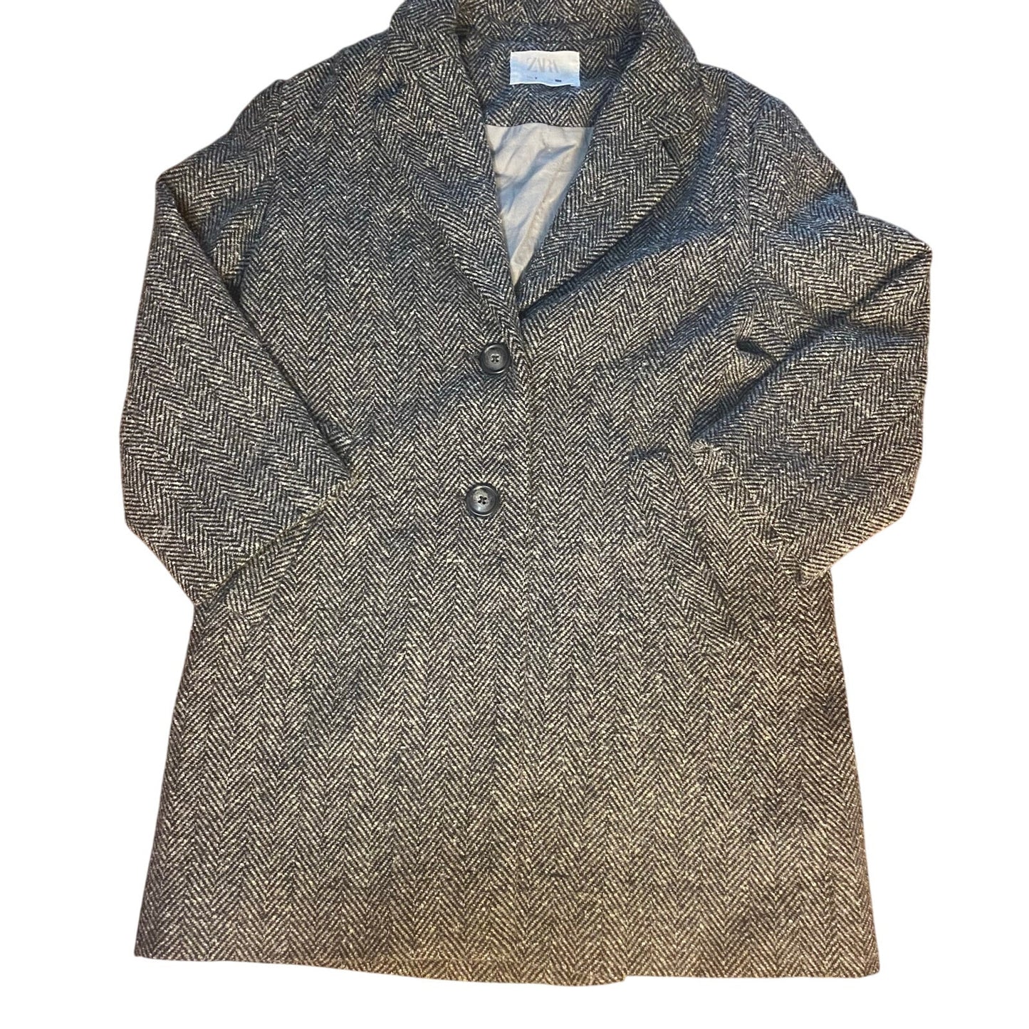 Zara black white tweed two button girls trench coat SIZE 7