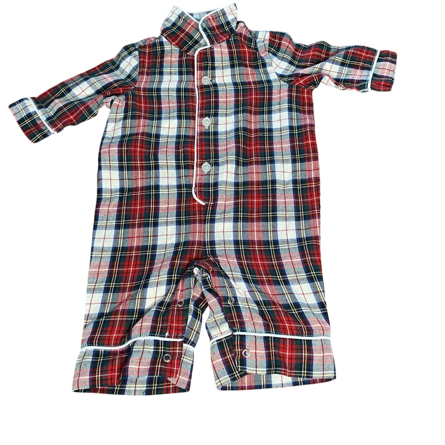 Petite Plum red white Christmas plaid button pajama one piece SIZE 0-3M