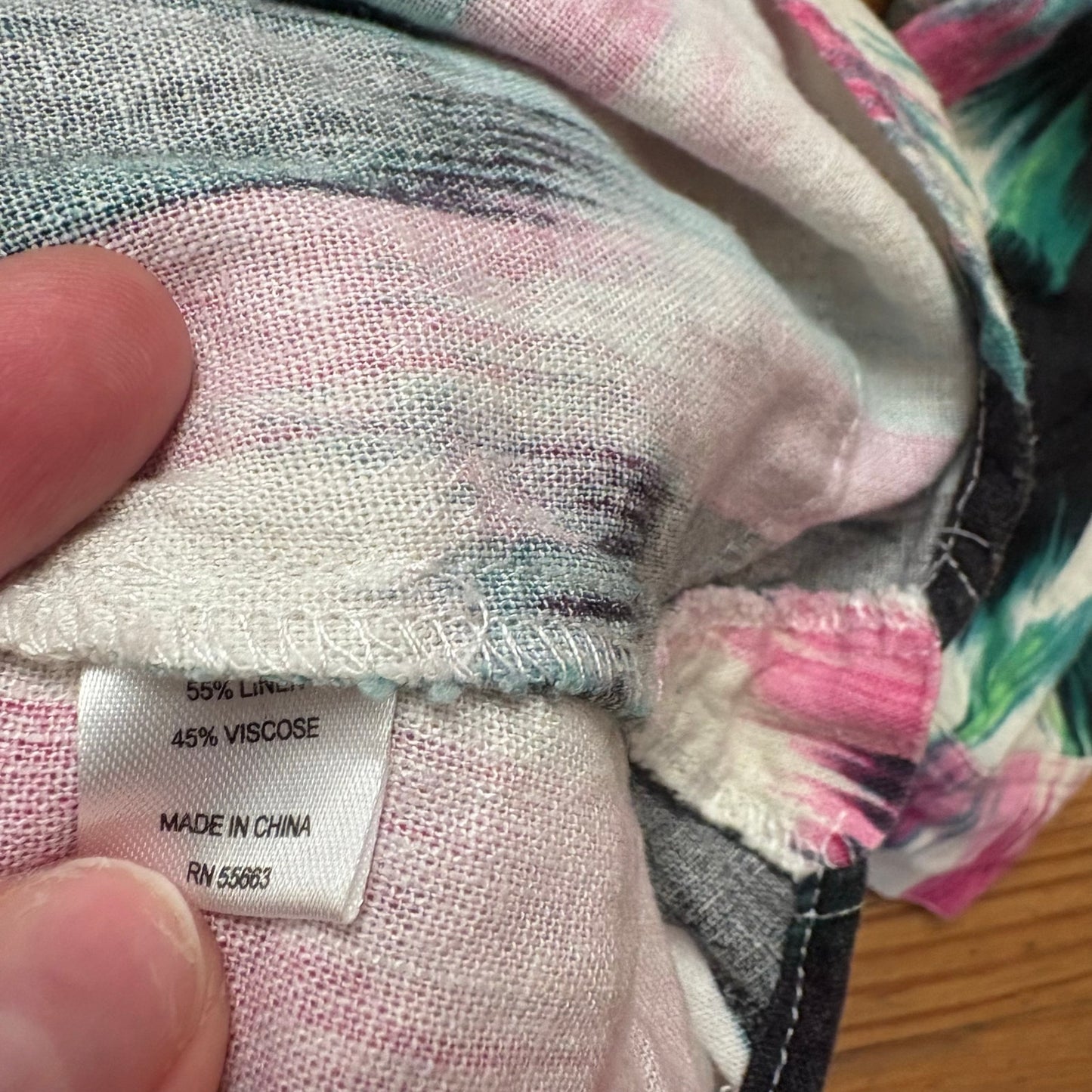 For Cynthia black pink colorful linen blend plunge neckline blouse shirt SIZE 1X