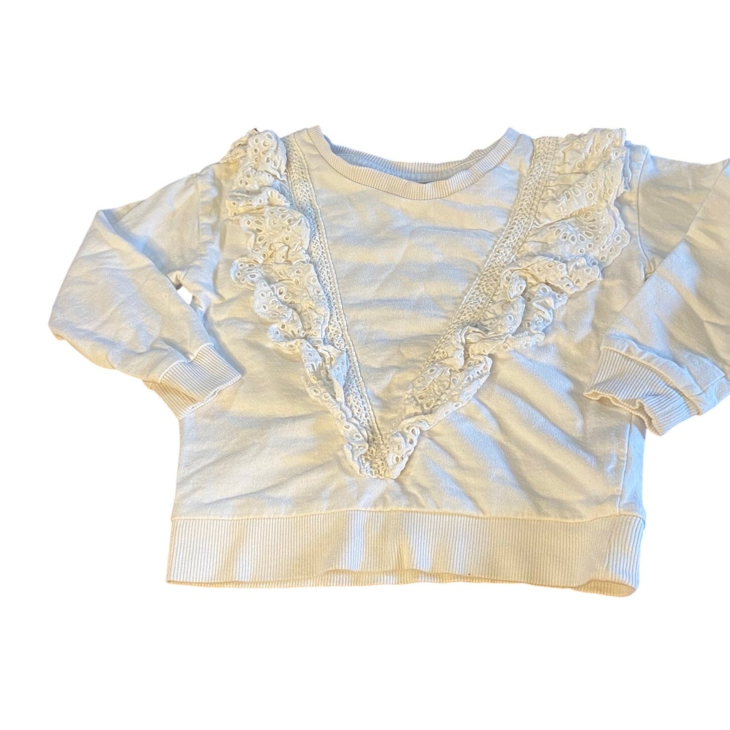 Hop white ruffle lace pullover crew sweatshirt SIZE 3-4
