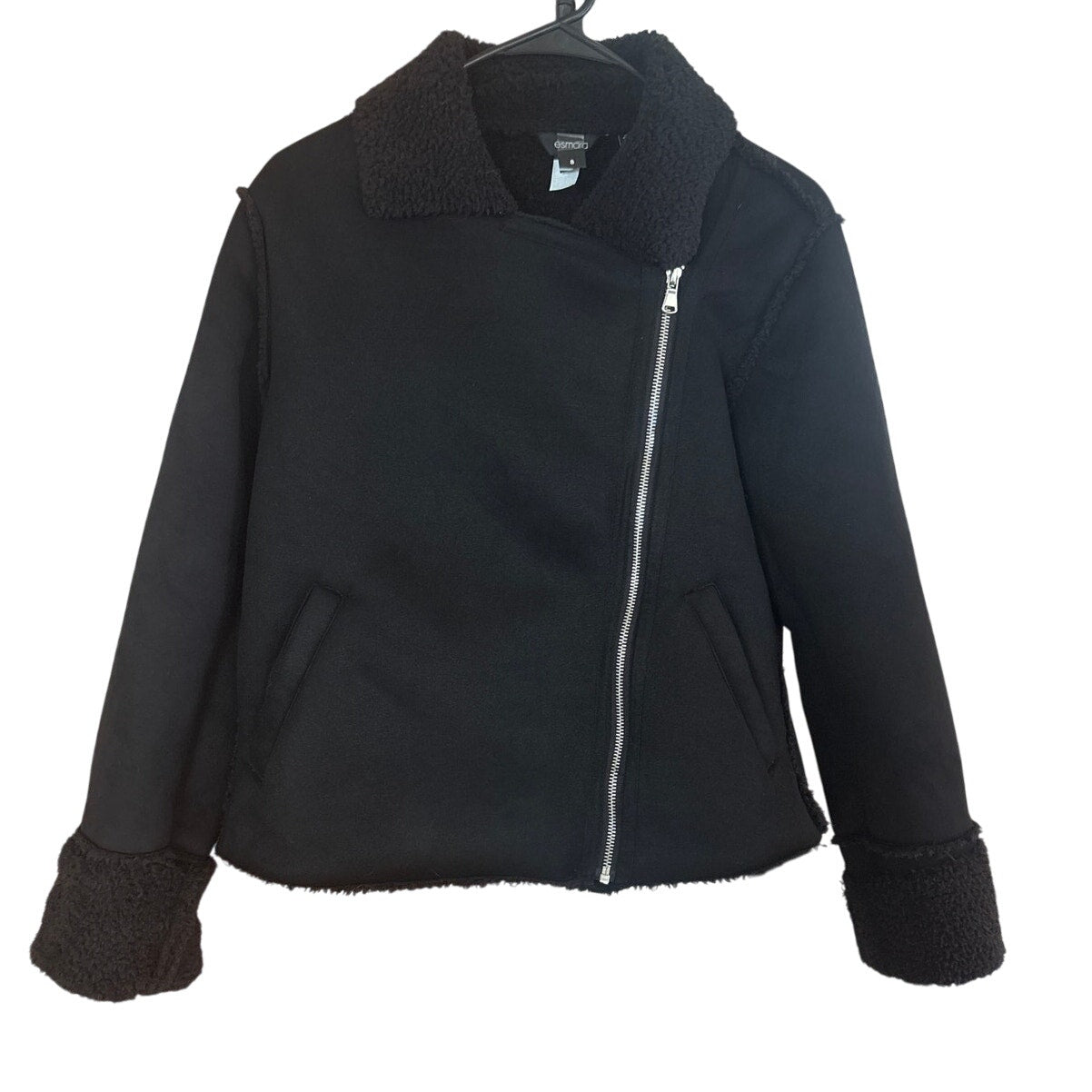 ESMARA black faux suede leather black fleece lined zip jacket SIZE 8