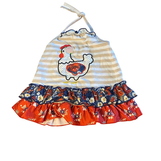 Marie Nicole beige striped chicken pattern ruffle halter top SIZE L