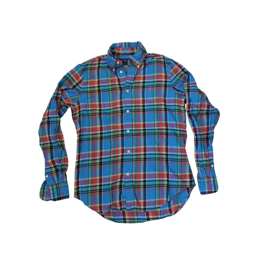 Ralph Lauren blue colorful plaid long sleeve womens button up shirt SIZE 8
