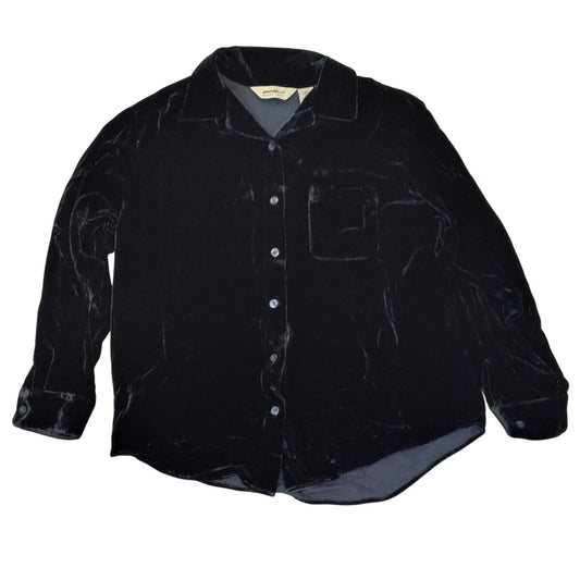 Eddie Bauer black silk velvet long sleeve button up womens shirt SIZE L