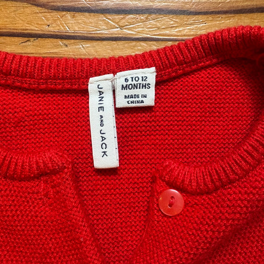 Janie and Jack red knit button up baby cardigan sweater SIZE 6-12
