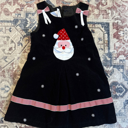 Bonnie Jean black velvet Santa red striped accent sleeveless girls dress SIZE 5
