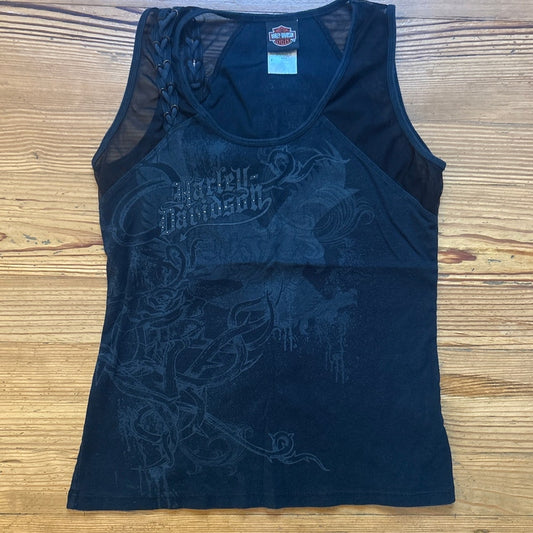 Harley Davidson Tacoma, WA black sheer braided accent shoulder tank SIZE XL