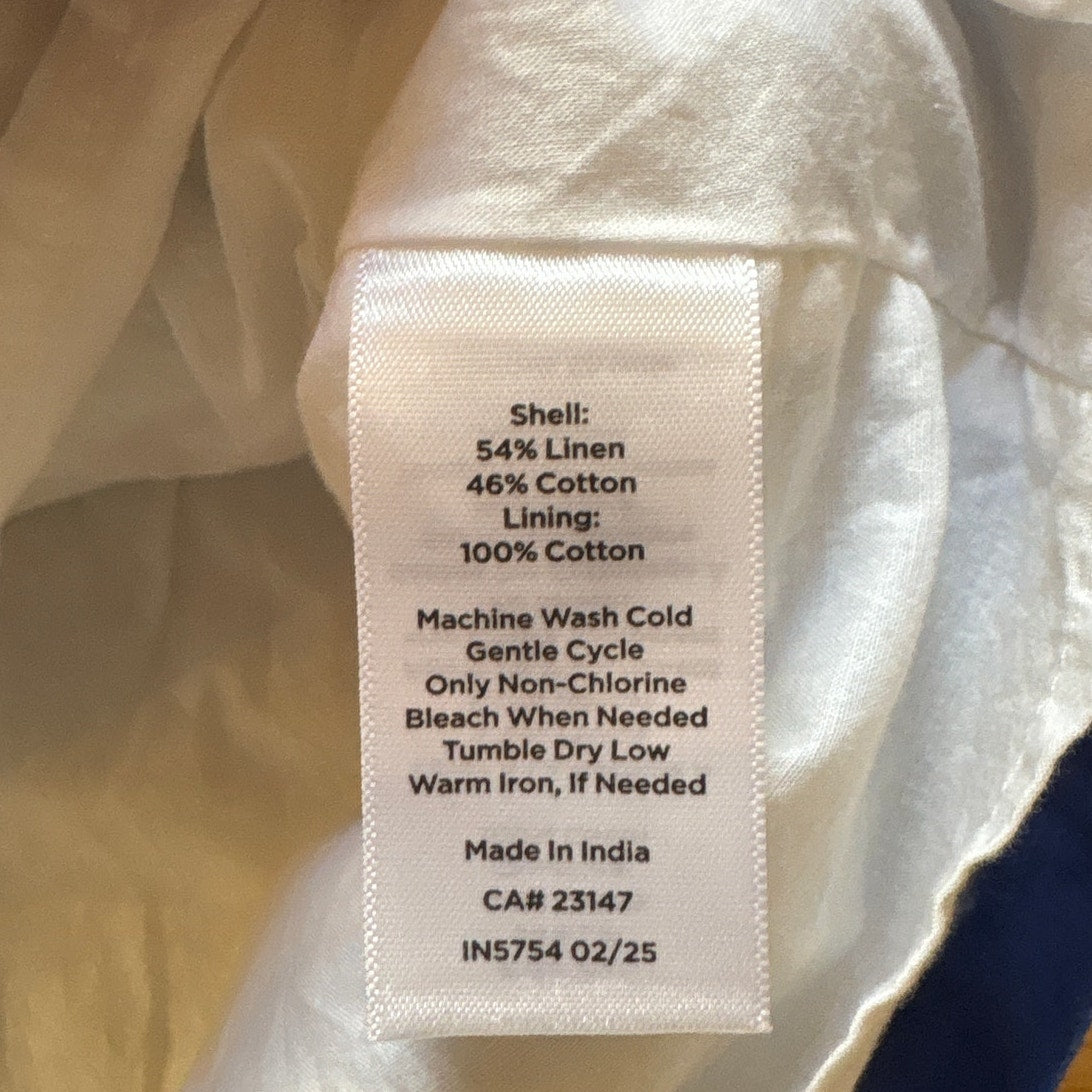 Talbots white blue trim coastal scene linen cotton shift dress SIZE 18